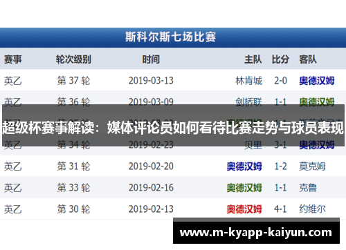 超级杯赛事解读：媒体评论员如何看待比赛走势与球员表现